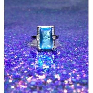 Silver Art Deco Aqua Stone Ring